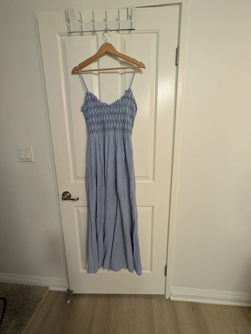 Free People Sky Blue Smocked Maxi Dress with Spaghetti Straps
